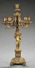 Giltbronze and Enameldecorated Figural Fivelight Candelabra