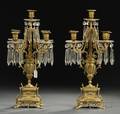 Pair of Renaissance Revival Fivelight Dore Bronze Candelabra