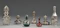 Seven Sterling Overlay Glass Perfume and Dresser Bottles