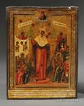 Russian Icon Depicting the Mother of God Joy of All Who Suffer With Coins