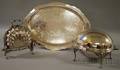 Two Covered Silverplated Serving Dishes and a Towle Silverplated Tray