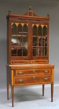 Federalstyle Glazed Inlaid Mahogany Writing DeskBookcase