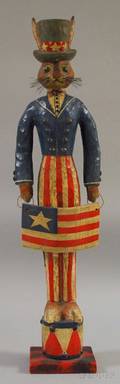 P Schifferl Folk Art Carved and Painted Wood Uncle Sam Rabbit Figure