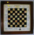 Wood and Marlboro Massachusetts Printed Advertising Framed Reversepainted Glass Checkers Game Board