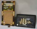 Folk Art Painted Carved Wood Threemasted Sailing Ship Shadow Box and a Gilt and Partialebonized Splitbaluster Mirror with Reverse