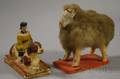 Papiermache Child and Dog Figural Squeaktoy and Sheep Pulltoy
