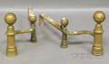 Pair of Hunniman Brass Belted Balltop Andirons