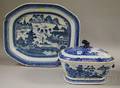Blue and White Chinese Export Porcelain Platter and Covered Tureen