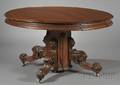 Victorian Renaissance Revival Carved Walnut Pedestalbase Dining Table