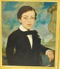 American School 19th Century Oil on Canvas Portrait of a Boy Holding a Book