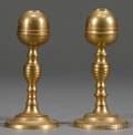 Near Pair of Brass Whale Oil Lamps with Acornform Fonts