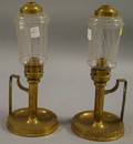 Pair of Brass Bracket Candleholders with Etched Colorless Glass Shades