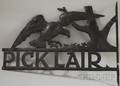 Blackpainted Molded Sheet Iron Silhouetted Eagle and Tree PICKLAIR Sign
