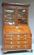 Chippendale Glazed Starinlaid Mahogany Slantlid DeskBookcase