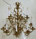 Baroquestyle Cast Brass and Colorless Cut Glass Doubletier Fifteenlight Chandelier