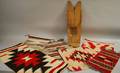 Southwest Cradleboard Four Small Navajo Textiles and Two Chimayo Weavings