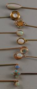 Ten Mostly Antique Opal Stickpins