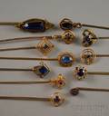 Twelve Antique Gemset Stickpins
