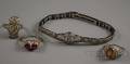Four Art Deco White Gold and Gemstone Jewelry Items