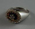 18kt White Gold Diamond and Enamel Ring