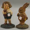 Painted Cast Iron Rabbit Doorstop and Boy Doorstop
