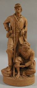 John Rogers Painted Plaster Figural Group Wounded to the Rear One More Shot