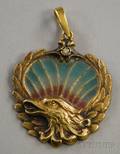 Art Nouveau 14kt Gold and PliqueaJour Enamel Pendant