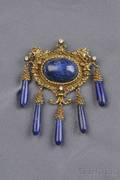 18kt Gold Lapis and Diamond BroochPendant Erwin Pearl