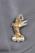 14kt Gold Freshwater Pearl and Ruby Dachshund Brooch Ruser