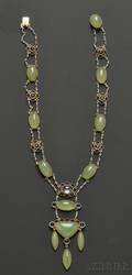 Arts  Crafts 14kt Gold and Serpentine Necklace