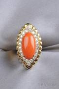 18kt Gold Coral and Diamond Ring