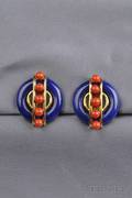 18kt Gold Lapis Lazuli and Coral Earclips Aldo Cipullo Cartier
