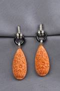 18kt White Gold Coral Black Onyx and Diamond Earpendants