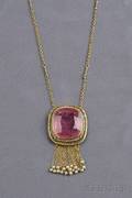 14kt Gold Pink Tourmaline and Seed Pearl Necklace