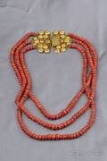 Coral Threestrand Bead Necklace