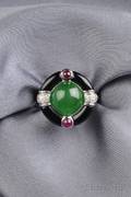 18kt White Gold Jadeite and Gemset Ring
