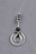 Art Deco Rock Crystal Enamel Onyx Lapis and Diamond Jabot