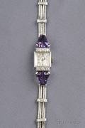 Ladys Platinum Amethyst and Diamond Wristwatch