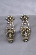 Antique Painted Portrait and Split Pearl Earpendants