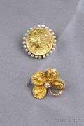 Two Art Nouveau 14kt Gold Brooches