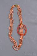 Triplestrand Coral Bead Necklace and Bracelet