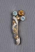 14kt Gold Zircon and Diamond Spray Brooch