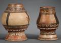 Two PreColumbian Polychrome Pottery Pedestal Urns