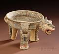 PreColumbian Polychrome Pottery Jaguar Tripod Bowl