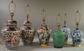 Six Asianstyle Decorated Ceramic Table Lamps