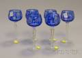 Set of Six Cobalt CuttoClear Glass Wine Stems