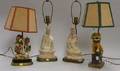 Four Asian Wood and Pottery Figural Table Lamps