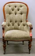 Victorian Tufted Upholstered Carved Walnut Easy Chair