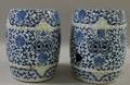 Near Pair of Chinese Blue and White Decorated Porcelain Garden Seats