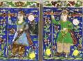 Pair of Persian Figural Decorated Glazed Pottery Tiles